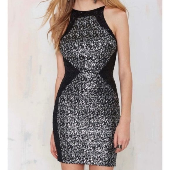 Dress the Population Dresses & Skirts - Dress The Population Rowen Two Tone Sequin Bodycon Dress Black & Silver